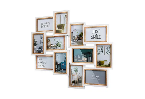 Kobolo Bilderrahmen Collage BIG für 12 Bilder - Bilderrahmen Collage aus Holz, für 12 Bilder im Format 10x15 cm, modernes Design in Weiß und Braun, ideal zur kreativen Präsentation Ihrer schönsten Erinnerungen.