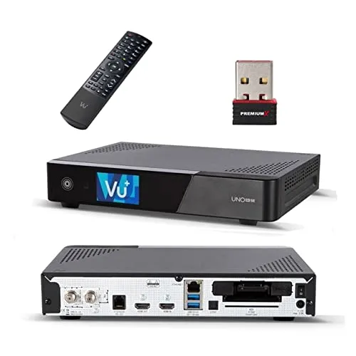 VU+ UNO 4K Satellit Receiver - TV-Receiver mit UHD 2160p, HbbTV und inkl. PremiumX Mini WLAN Stick für kabellosen Empfang bis zu 150 Mbit/s.