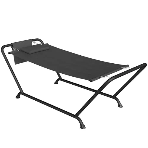 Hängematte mit Gestell 237 x 90 cm – Bequem und tragbar - Robuste Stabhängematte mit seitlicher Tasche und Kopfstütze. Ideal für Innen- und Außenbereich, bis 150 kg belastbar. Einfacher Aufbau und gemütlicher Komfort für entspannte Stunden.