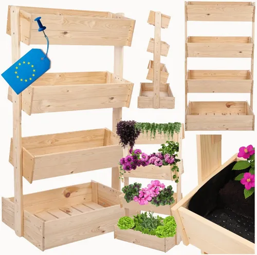 MODO24 Blumenregal aus Holz, 4 Ebenen, platzsparend und stilvoll - Vertikales Blumenregal mit 4 Ablagen für stilvolle Pflanzengestaltung. Ideal für Balkon und Garten, nutzt den Raum optimal und passt sich jedem Einrichtungsstil an.