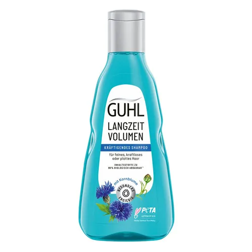 Guhl Langzeit Volumen Shampoo mit blauer Kornblume 250ml - Shampoo für voluminöses Haar mit blumigem Duft, ideal für langanhaltendes Volumen und Pflege. Hergestellt in Deutschland.
