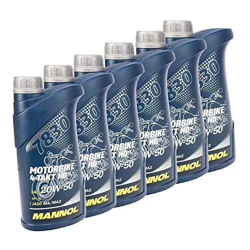 MANNOL Motoröl Motorbike 4-Takt SAE 20W-50 - 6 x 1L für BMW, Ducati, Harley Davidson - Motoröl für Motorräder mit exzellentem Verschleißschutz und optimaler Leistung. Ideal für hohe Temperaturen und extreme Betriebsbedingungen, sorgt für reibungslosen Betrieb und langen Motorschutz.