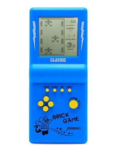 CZT Großbild-Ziegel Spielkonsole klassisches Puzzle eingebaut 23 Spiele Geschwindigkeit/Schwierigkeitsgrad einstellbar mit 2 AA-Batterien (Nicht im Lieferumfang enthalten) (Blau)