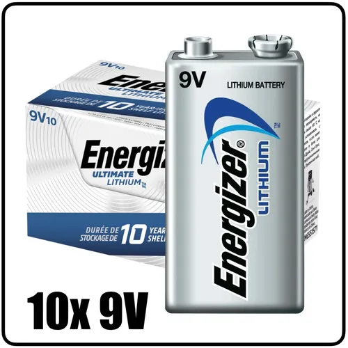 Energizer Ultimate Lithium 9V Batterien, 10 Stück - Batterien, 10 Jahre lagerfähig und 33% leichter als Alkali-Batterien, ideal für zuverlässige Energie in extremen Temperaturen von -40° bis 60° C.