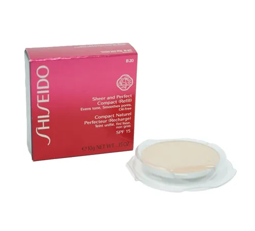 Shiseido SPF15 Sheer and Perfect Compact B20 Natural Light Beige - Hochwertiger Kompaktpuder mit Lichtschutzfaktor 15 für einen natürlichen Teint. Ideal für unterwegs und sorgt für ein gleichmäßiges Hautbild.