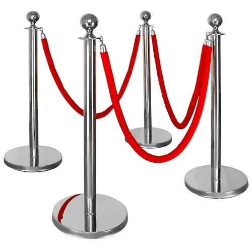 V2Aox Absperrpfosten - Elegantes Personenleitsystem - Absperrpfosten für vielseitige Anwendungen, mit luxuriösen Samtseilen und sicherem Stand durch spezielle Beton-Gummi-Mischung. Ideal für Geschäfte, Messen und Veranstaltungen.