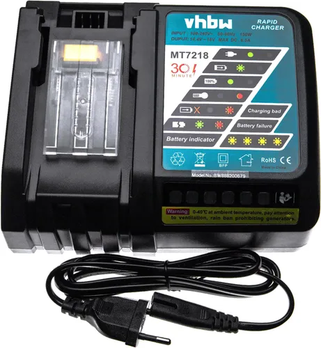 vhbw Schnellladegerät kompatibel mit Makita BHR162ZJ, BL1815, BL1830, Bl1820, Bl1420, BL1415, Bl1845, Bl1840 Werkzeug Li-Ion-Akkus, 150 W, 14,4 V