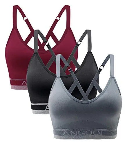 ANGOOL Sport BH Damen Einstellbarer Schultergurt Sport Bustier Damen | Gepolstert Starker Halt Nahtlose Joggen Yoga Fitness Bra