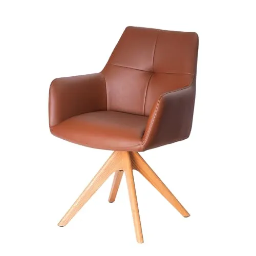 Riess Ambiente Drehbarer Design Stuhl ALMARA - braun - 360° drehbar mit Auto-Return - Eleganter Esszimmerstuhl mit 360° Drehfunktion und praktischer Auto-Return-Funktion. Hochwertiger Echtlederbezug und robuste Eichenholzbeine bieten maximalen Komfort und Stabilität. Perfekt für stilvolle Essbereiche.