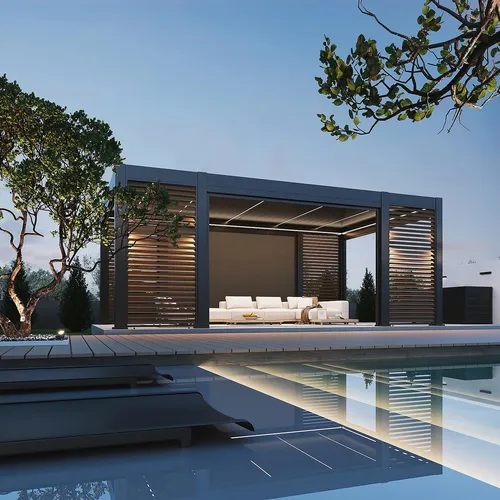Weide Prestige Pergola | Voll-Alu-Pavillon 3,6 x 6,57 M mit LED und Sonnenrollos - Pavillon mit robustem, wetterbeständigem Design, verstellbarem Lamellendach und integrierter LED-Beleuchtung für optimalen Komfort im Freien.