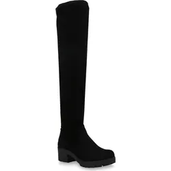 Mytrendshoe Damen Overknees Stiefel mit Plateau, Schwarz, Größe 40 - Stylische Overknees für Damen, leicht gefüttert und ideal für Frühling bis Winter. Mit bequemem Blockabsatz und Reißverschluss, perfekt für jeden Anlass.