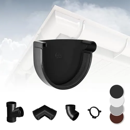 RAINWAY S Regenrinnen System (Rinnenendstück mit Dichtlippe rechts anthrazit) - PVC-U Kunststoff in 4 Farben, für Dachflächen < 100m² empfohlen, Endstück Endkappe