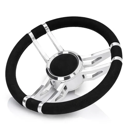 MÖWE Marine Performance Bootslenkrad Emden Wildleder-Look Aluminium poliert für Teleflex Ultraflex Lenkungen Steuerrad Bootssteuerrad 5099