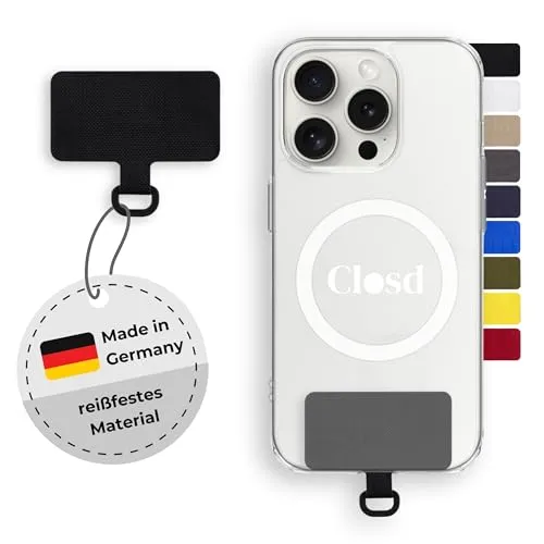 Closd Halterung für Handyketten, extrem reißfest, absolut sicher, schwarz, universal für jede Handyhülle, Made in Germany, sehr dünn nur 0,75 mm