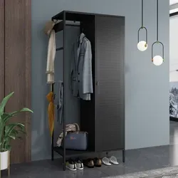 [en.casa] Kleiderschrank Puumala 180x80x45 cm - Kleiderschränke mit 4 Fächern & 1 Kleiderstange aus robustem Metall, ideal für eine organisierte und frische Aufbewahrung Ihrer Kleidung.