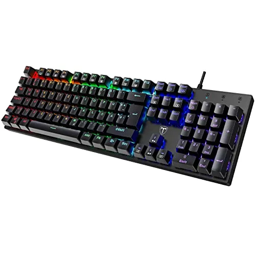 RisoPhy Mechanische Gaming-Tastatur, RGB 104 Tasten, ultraschlanke LED-Hintergrundbeleuchtung, kabelgebundene USB-Tastatur mit blauem Schalter