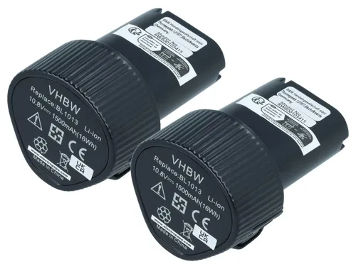 vhbw 2x Akku kompatibel mit Makita DF330DWLX, DK1202, DF330DWLX1, DK1485X, DK1202WX, DF330DWXP, DF330DWEX3, DK1488 Werkzeug (1500 mAh, Li-Ion, 10,8 V)