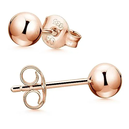 Materia Rosegold Ohrringe Silber 925 Kugel Ohrstecker Damen SO-350-5mm - Ohrringe für Damen – Dezente 5mm Kugel Ohrstecker aus 925 Sterling Silber, ideal für das zweite oder dritte Ohrloch, mit elegantem Rosé-Finish.