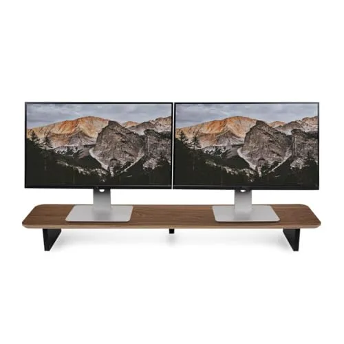 balolo Dual Monitorständer Echt-Holz | Bildschirm Erhöhung für 2 Monitore Setup Cockpit Nussbaum Holz Premium
