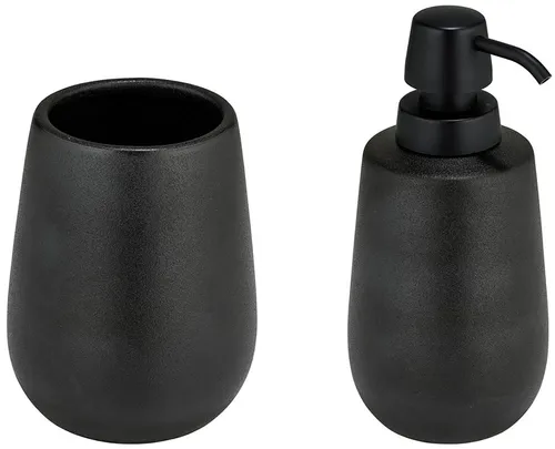 WENKO Badaccessoire-Set Modell Nerno, 2 tlg., Seifenspender und Zahnputzbecher aus hochwertiger Keramik