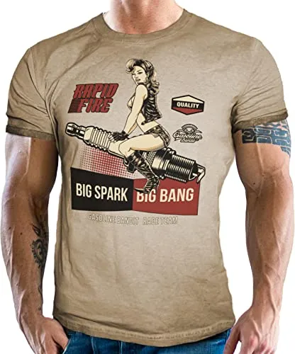 Classic Biker Racing T-Shirt: Big Spark - Big Bang - Hochwertiges T-Shirt im Biker-Design mit brillantem Druck. Sportlicher Schnitt für optimalen Tragekomfort. Ideal als Geschenk für Motorradliebhaber.