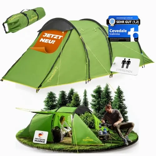 trailvista® Cevedale Zelt 4 Personen Wasserdicht, leicht, kompakt & schnell aufbaubare Zelte, Camping Zelt mit Vorzelt