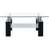 vidaXL Couchtisch Schwarz Transparent 95x55x40 cm - Moderner Couchtisch aus Hartglas mit stabilen Melaminbeinen. Das stilvolle Design auf 2 Ebenen bietet zusätzlichen Stauraum und lässt sich leicht reinigen. Ideal für jedes Wohnzimmer!