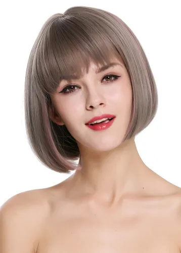 Produktbild WIG ME UP Perücke Damenperücke Bob kurz glatt Pony Grau Braun Rosa Mix D3067
