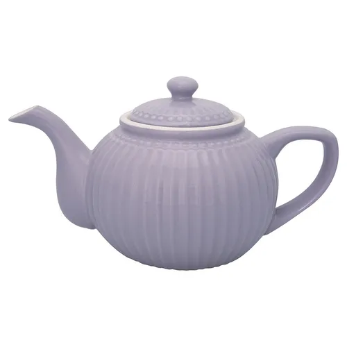 GreenGate Teekanne Alice, lavender - Elegante Teekanne aus Porzellan mit sanftem Rillenlook und Perlenkante, ideal für stilvolle Teestunden. Fassungsvermögen 1 Liter, perfekt kombinierbar mit anderen Artikeln der Alice Serie.