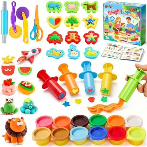 Stück Knete Zubehör mit 12 Knetmasse für Kinder ab 3 Jahren | Extruder, Knetwerkzeug, Weich & Ungiftig Lagerfähig, Kreatives Bastelset, Ideal als Geschenk, Drinnen & Draußen nutzbar 33