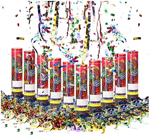 Com-four® 10x Shooter Party Popper-Set 20,5 cm, Konfetti-Kanone für Silvester, Partys, Geburtstage, Buntes Glänzendes Konfetti (10 Stück)