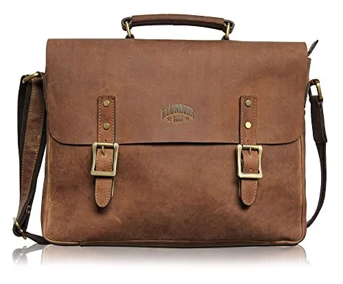KLONDIKE 1896 Aktentasche Bill aus echtem Leder - Vintage Umhängetasche aus hochwertigem Echtleder, ideal für Schule, Uni oder Büro. Platz für Laptops bis 17 Zoll und mit praktischer Easy Trolley-Funktion für einfachen Transport.