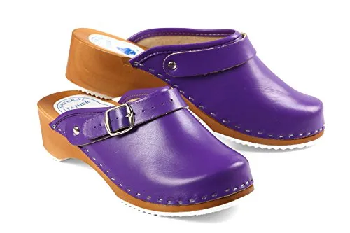 Aves-24 Clogs Pantolette Sandalette Holz + Leder - Bequeme Holzschuhe für Damen - Clogs für Damen, handgemacht aus stabilem Erlenholz und echtem Leder, ideal für drinnen und draußen, mit klappbarem Riemchen für besseren Halt und gummierter Sohle, erhältlich in tollen Farben.