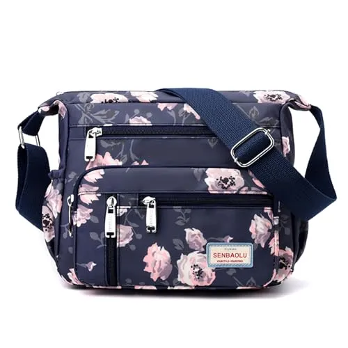 Wafybsre Umhängetasche für Damen, Nylon, mit mehreren Taschen, wasserdichte Schultertasche, Blumen-Design, Kuriertasche, Damen-Geldbörsen und Handtaschen, Chinesische Rose, Medium, Casual