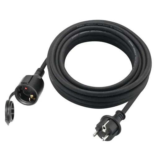 Verlängerungskabel Outdoor 5m für den Außenbereich, Gummi Verlängerung Stromkabel mit Schuko Stecker, IP44 Verlängerungsleitung 3G1,5 mm² Kabel, Elektrokabel außen, mit Schutzkappe, 3500w, Schwarz