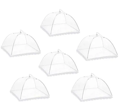Voarge 6 Pcs Faltbare Abdeckhaube Lebensmittel Abdeckung Zelt, Fliegenschirm Lebensmittel Abdeckung, Perfekter Fliegen-Schutz für Essen, Obst, Picknick, BBQ, 36 * 36 * 25 cm (Weiß)