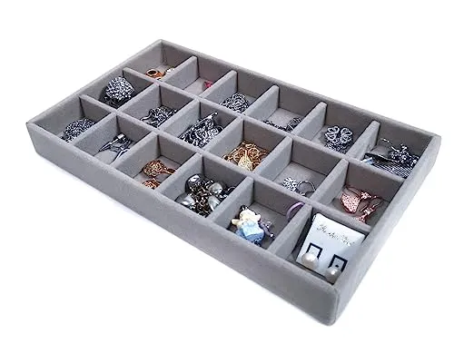 Yudu Schmucktablett Schmucklade Schaukasten Vorlagebrett Schmuckkästchen grau mit 18 Fächer