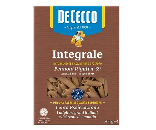 De Cecco Pennoni Rigati n°39 Integrali Vollkornnudeln Vollkorn Pasta 500g