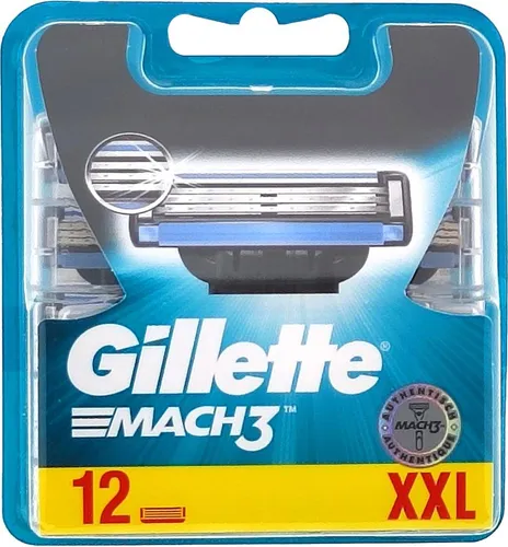 Gillette Mach3 Rasierklingen - 12 Stück für Herrenrasierer - Nassrasierer mit 3-fach Klingen und Gleitstreifen für weniger Hautreizungen. Genießen Sie bis zu 15 Rasuren pro Klinge für eine mühelose, glatte Rasur.