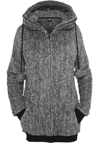 Urban Classics Damen Melange Teddy Zip Hoody - Kapuzenpullover für Damen mit Reißverschluss für einfache Temperaturregelung, bequeme Passform und Kordelzug-Kapuze – ideal für Freizeit und sportliche Aktivitäten.