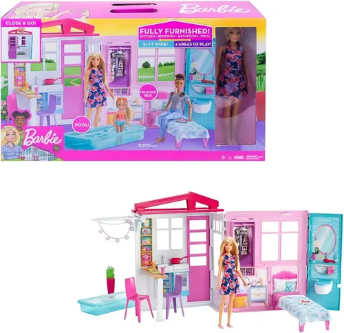 Barbie-Haus mit Küche, Schlafzimmer, Badezimmer und Pool von Barbie