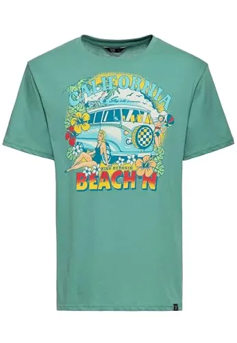 King Kerosin Herren T-Shirt - Retro Hawaii Comic Art - T-Shirts für Herren mit sommerlichem California-Print-Design und angenehmem Rundhalsausschnitt. Regular-Fit aus weicher Baumwolle für optimalen Komfort und lässige Looks.