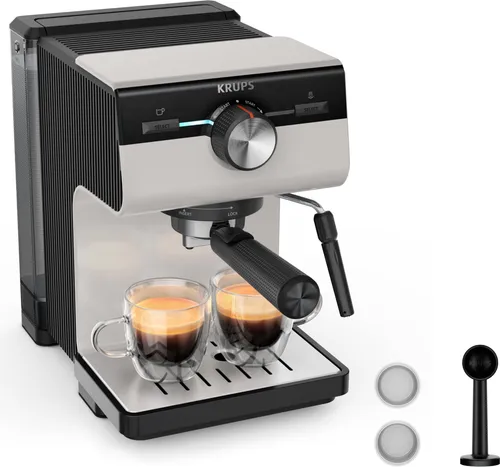 Krups Authentic Espresso-Siebträgermaschine XP381B10 - Siebträgermaschine mit 15 bar Pumpendruck für perfekten Espresso und cremigen Milchschaum, inklusive Zubehör und elegantem Design.