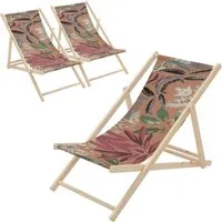 Ecd Germany 3er Set Klappbare Liegestühle Floral Braun-rot-grün - Praktische 3er Set Liegestühle aus Holz – Verstellbar für individuellen Komfort. Ideal für Garten, Balkon oder Strand. Platzsparend klappbar und leicht zu transportieren, perfekt für entspannte Sommertage!
