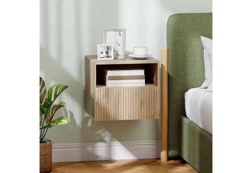 HOMCOM Nachttisch mit Schublade, offenes Fach (Nachtschrank, 1-St., Nachtkommode), für Schlafzimmer, Wohnzimmer, Naturholz