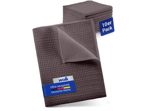 wolk Mikrofasertuch mit Waffelstruktur in grau - Reinigungstuch (Polyester, 38x38 cm, 10er-Set, hygienisch auf 90° waschbar)