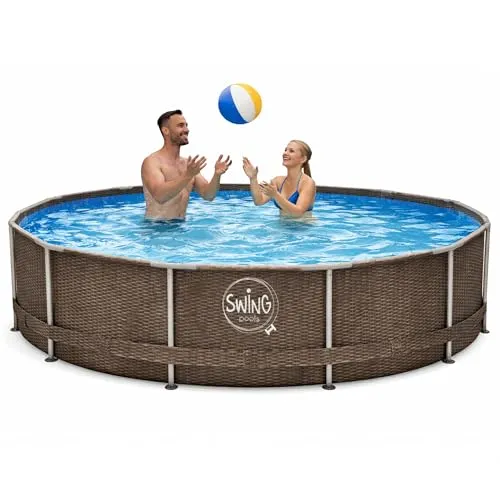 HAF Framepool Aufstellpool Grau Rattan 366 x 91 cm von HAF