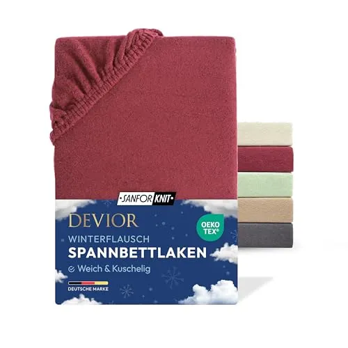 Devior Winterflausch Fleece Spannbettlaken Bordeaux 180x200–200x220 - KUSCHELIGES WINTERBETTLAKEN – Fleece-Spannbettlaken in Bordeaux für Boxspringbetten, ideal für kalte Nächte. Pflegeleicht, atmungsaktiv und passgenau mit Rundumgummizug für Matratzengrößen 180x200 bis 200x220 cm.