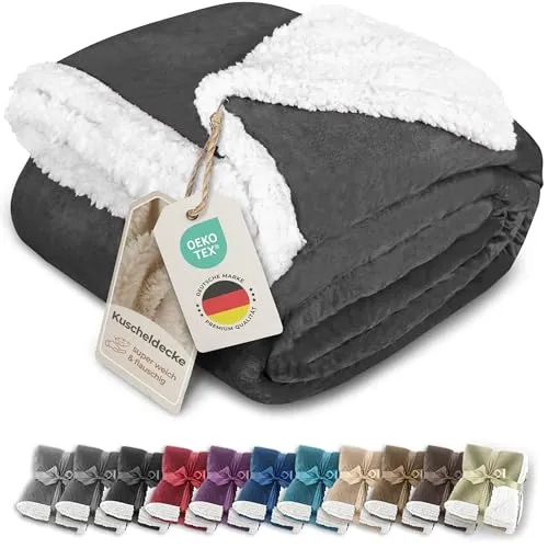Gräfenstayn® Dicke Kuscheldecke - Flauschige Sherpa-Fleecedecke in Lammfell-Optik - Bettdecken für gemütliche Abende: Die beidseitig weiche Kuscheldecke bietet wohlige Wärme und ein unvergleichliches Hautgefühl, ideal für Sofa und Schlafzimmer.