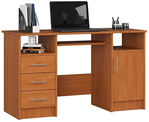 AKORD Schreibtisch ANA 124 cm - Praktischer Office Desk mit Stauraum - Schreibtisch mit 3 Schubladen und 1 Tür, ideal für kleine Räume. Bietet viel Beinfreiheit und eine pflegeleichte Oberfläche für komfortables Arbeiten.